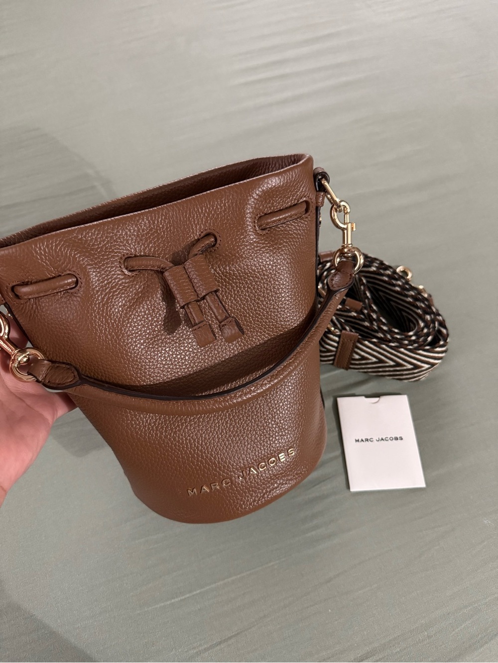 Marc Jacobs Brown Pebbled Leather Bucket Crossbody Bag